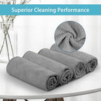 Grey Cleaning Rags 5 Pack, Highly Absorbent Microfiber Cleaning Cloth for Kitchen, Lint Free, Scratch-Free, Reusable Microfiber Towels for House, Window and Glass, Cars, 11.5 X11.5 inch