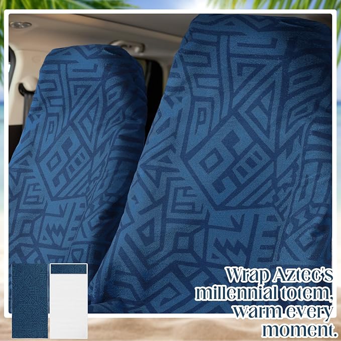 2 Pack Car Seat Towel Covers Athletic Running Towel Performance Microfiber Post Workout Sweat Washable Cover Non Slip for Seat Outdoor Sport (Blue Aztec)
