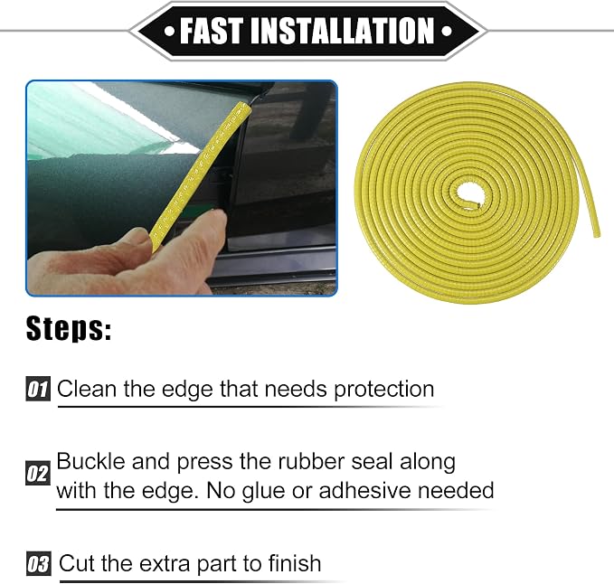 Car Door Edge Guard, 16.4ft U Shape Rubber Edge Trim Seal Strip Protector Universal for Car Truck ATV Boat Multifunctional No Glue PVC Iron Yellow