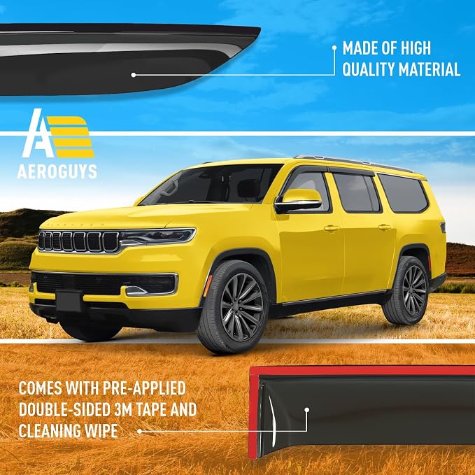 Extra Durable Window Deflectors Tape-On Window Visors Rain Guards Fit for Jeep Wagoneer L 2023-2026, Sun Visors, Wind Vent for Shades, Exterior Car Accessories - 4pcs. AG0640
