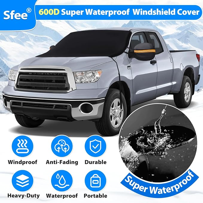Windshield Cover for Ice and Snow,Heavy-Duty 600D Waterproof Windshield Snow Cover With 2 Mirror Covers, All-Weather Magnetic Frost Guard Winter Car Snow Cover Fit Car, Truck, Suv,Van (77" X 47")