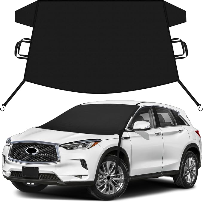 Car Snow Cover Compatible for Infiniti QX50 QX55 | Windshield Cover for Ice and Snow with S-Hook Straps | Heavy-Duty 600D Oxford Winter Car Cover, Waterproof & Anti-Slip
