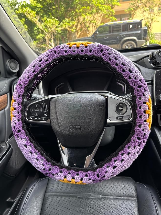 Handmade Crochet Sun Moon Car Steering Wheel Covers Universal 14-15 inch,Cute Steering Wheel Cover,Car Accessories (B:Wheel Covers)