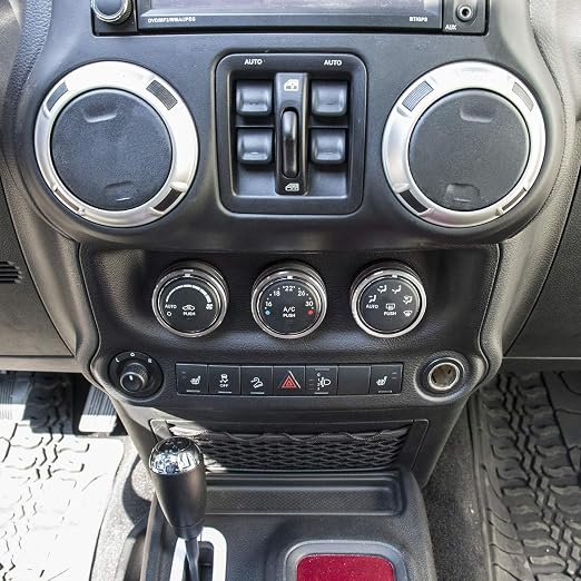 Audio Air Conditioning Button Cover Decoration Twist Switch Ring Trim for Jeep Wrangler JK JKU Patriot 2011-2018, Compass 11-16, Liberty 08-12, Dodge Challenger 08-14 Interior Accessories (Silver)