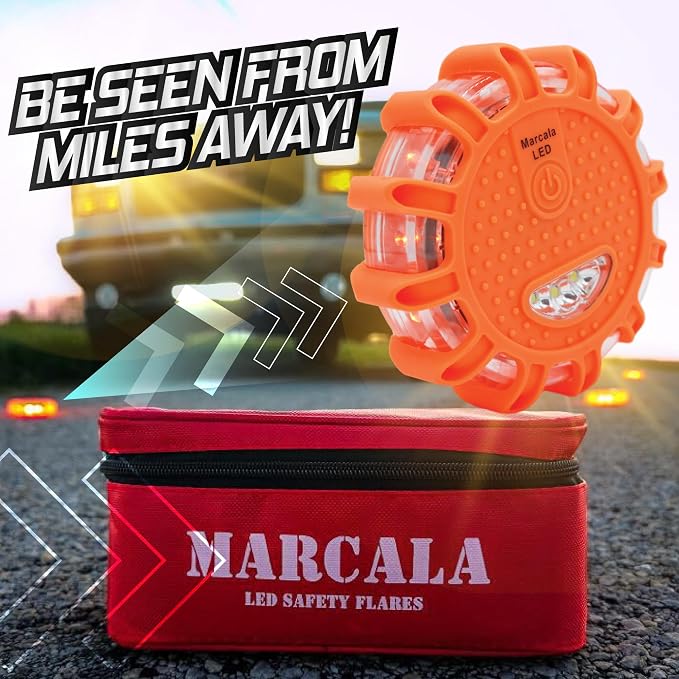 6‑Pack LED Road Flares | DOT Compliant Emergency Lights for Vehicles with Batteries, Whistle & Case | Flares Emergency Road | Emergency Flares | Perfect For Gifting or Everyday Roadside Safety