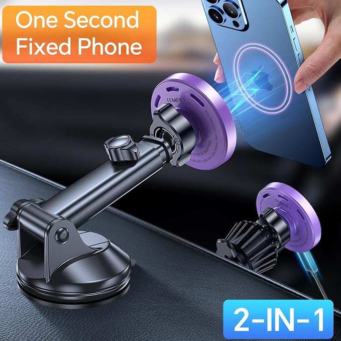 for MagSafe Car Mount Charger【Ultra Magnet】 Magnetic Phone Holders for Your Car Charger【Windshield+Vent+Dash】 Magnetic Wireless Car Phone Holder Charger Car Mount for iPhone 17 (Purple)