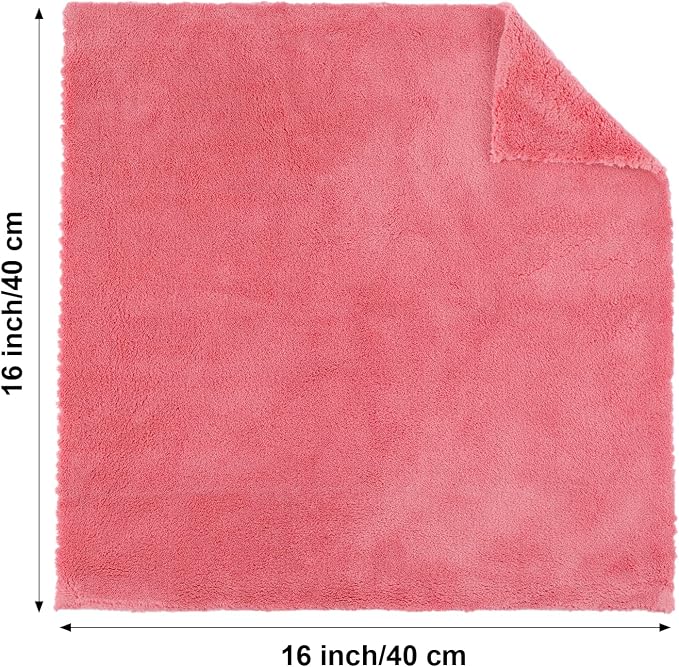 30 Pcs 16 x 16 Inch Edgeless Microfiber Plush Towels for Cars Detailing Drying Wash Polishing Absorbent Cleaning Cloths, 500 GSM(Vivid Red)