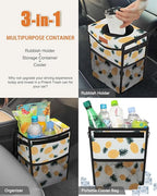 Car Trash Can with Lid, Cute Leakproof Car Trash Garbage Bag Hanging Vehicle Trash Bin Small Portable Automotive Garbage Cans Organizer for Back/Front Seat/Console(2.8 gal,Pineapple Print