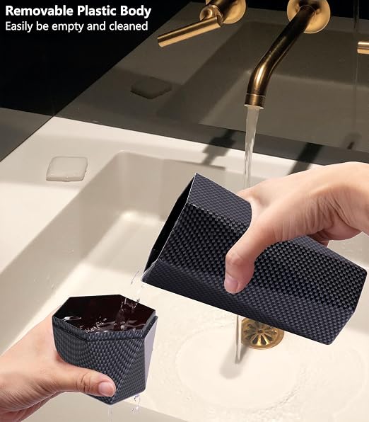 Car Trash Can with Lid, 2 Pack Mini Car Trash Can Cup Holder, Cars Garbage Can Car Accessories for Interior, Leakproof Car Trash Bin, Multipurpose Trash Can for Cars (Carbon Fiber Pattern)