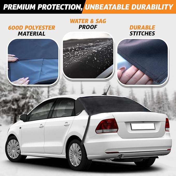 Car Windshield Snow Cover Front and Rear Bundle | Upgraded 600D Oxford Fabric | Water, Heat & Sag-Proof Windshield Snow Cover | Back Window Frost Cover Fits Most Sedans, SUVs & Vans | XX-Large
