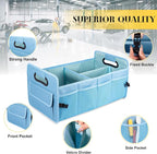 Car Trunk Organizers and Storage Collapsible Multi Compartment Container Box, Adjustable Car Accessories for SUV Sedan Truck, Large Size, Light Blue