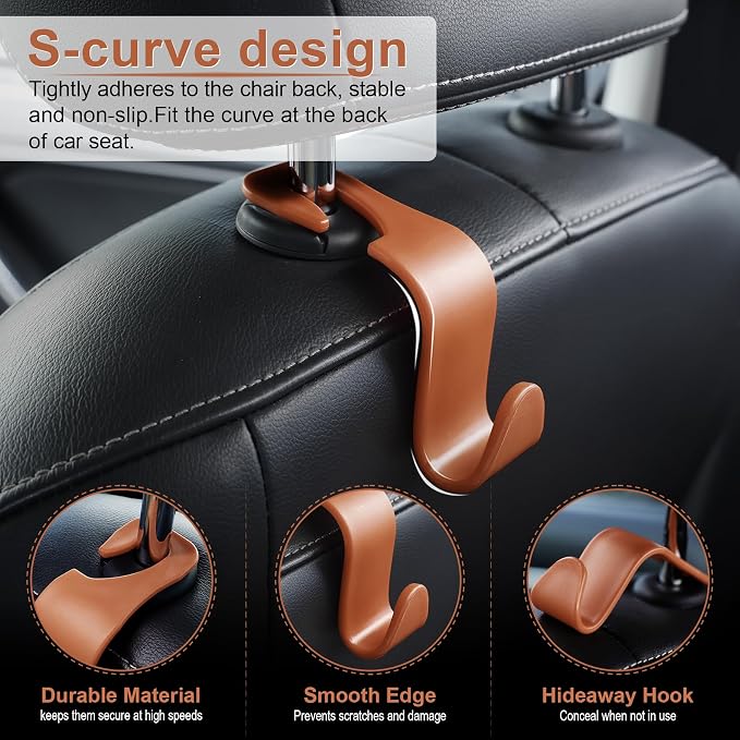 Car Seat Headrest Hook, Auto Seat Hook Hangers Organizer Interior Accessories for Purse Coats Umbrellas Grocery Bags Handbag, 4-Pack - Blown