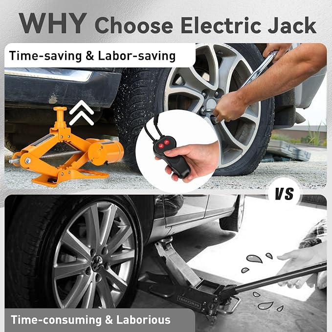 Electric Scissor Car Jack Kit 2 Ton 12V Portable Auto Car Lift with 14.6 Inch Range for SUV Sedan Floor Jack for Tire Change Roadside Emergency