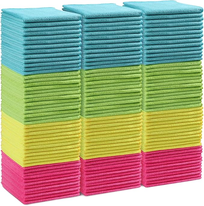 Microfiber Cleaning Cloth,150 Pack Cleaning Rags, Cleaning Towels with 4 Color Assorted,11.5"X11.5" Shop Towels (Green/Blue/Yellow/Pink)