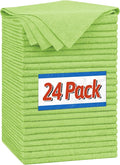 Microfiber Cleaning Cloth, Shop Towels Bulk, 24 Pack Green Microfiber Towels for Cars, All-Purpose Absorbent Cleaning Rags, Dust Cloth for Automotive, Mechanic, Garage, Bar, 12 x 11 inch