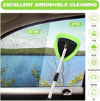 10 Pcs Windshield Cleaner Tool Car Window Cleaning Supplies with Extendable Handle Include 6 Washable Microfiber Bonnets 2 Empty 60ml Spray Bottle Glass Wiper Kit (Green)