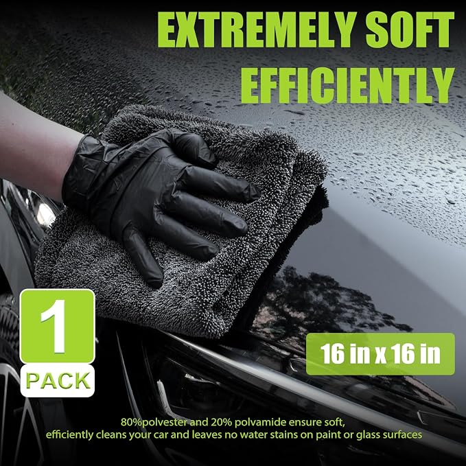 2 Pack Car Drying Towel, 1300 GSM Microfiber Towels for Cars (36" x 24" & 16" x 16"), Car Wash Mitt, Ultra-Absorbent, Streak Free, Car Wash Kit, Car Cleaning Detailing Supplies for SUVs, Trucks