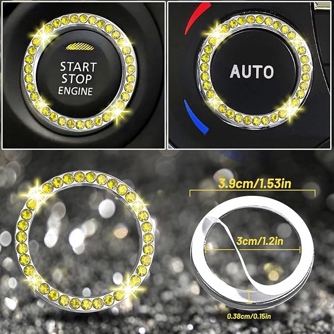 8 pcs Yellow Bling Car Accessories Set for Women, Steering Wheel Cover, Sparkly Seat Belt Covers, Bling Gear Shift Cover, Universal Fit Most Cars (Yellow Diamond)