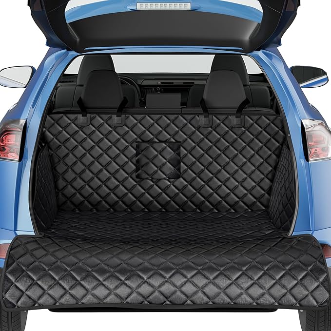 SUV Cargo Liner for Dogs, PU Leather Waterproof Pet Cargo Cover for SUVs Sedans Vans with Bumper Flap Protector, Scrachproof Non-Slip Large Size Dog Seat Mat Universal Fit