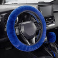 Furry Car Steering Wheel Cover with Fluffy Gear Shift Cover Soft Warm Non-Slip Car Decoration for Men Women Girls 2 PCS Set, Blue