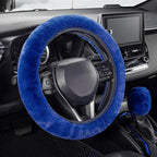 Furry Car Steering Wheel Cover with Fluffy Gear Shift Cover Soft Warm Non-Slip Car Decoration for Men Women Girls 2 PCS Set, Blue