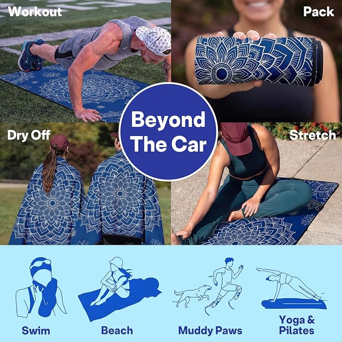2 Pack Car Seat Towel Covers, Sweat-Proof Microfiber Seat Protectors for Gym, Running, Beach & Workout, Breathable Quick-Dry, Machine Washable, Blue Mandala Print, Universal Fit