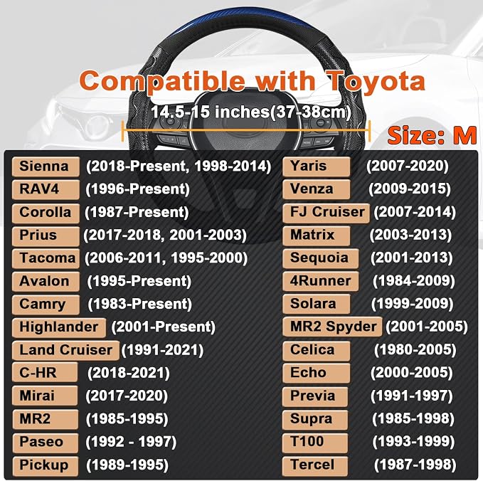 Steering Wheel Cover for Toyota, Auto Car Steering Wheel Cover for Toyota Highlander Rav4 Corolla Camry,Standard Size - Blue