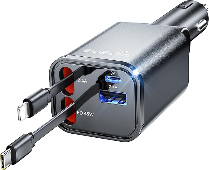 Retractable Car Charger,Car Phone Charger USB C Fast Charge,Cigarette Lighter USB Charger Car Accessories for Women,Road Trip Essentials Gift for Men,Car Charger for iPhone 17/16/15,Galaxy S26,Pixel
