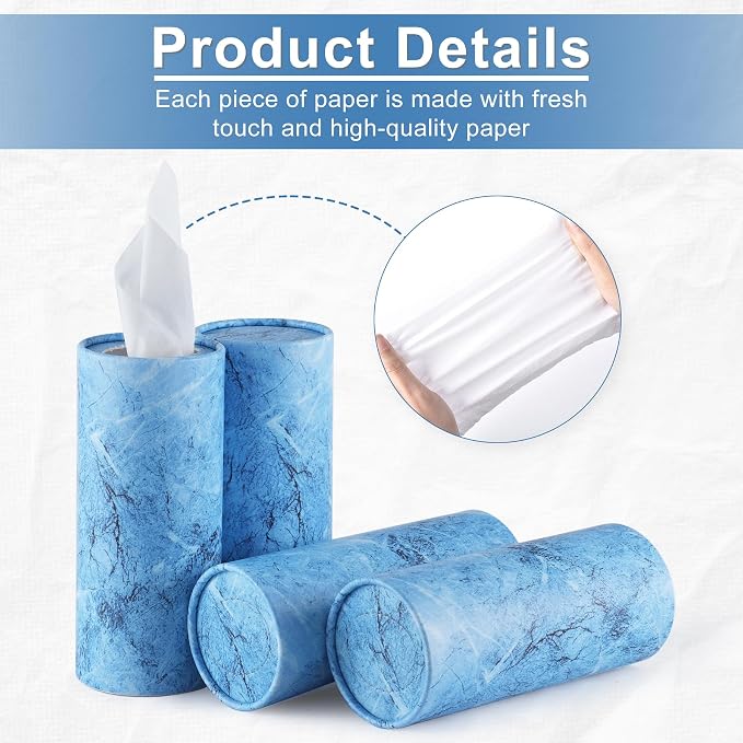 Car Tissue Holder, 4 Pack Car Cup Holder Facial Tissues with Travel Tissue Bag, Quick and Convenient Flower Combination Box(4 Canisters/200 Tissues) Blue