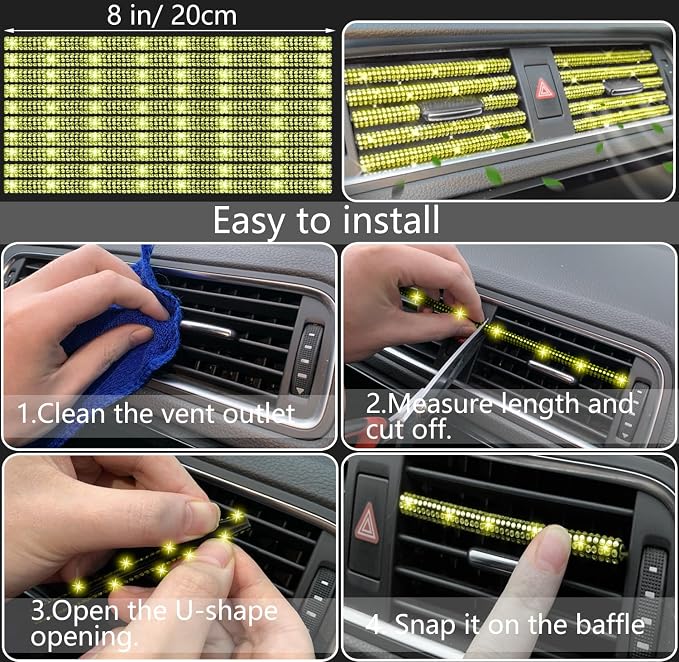 27 PCs Yellow Bling Car Accessories Set for Women, Steering Wheel Covers Universal Fit 15 Inch, Bling License Plate Frame, Bling Phone Holder, Bling Car Coasters (Yellow Diamond)
