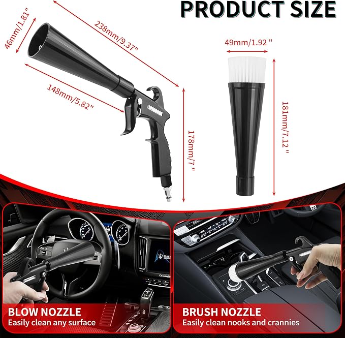 High Pressure Car Interior Cleaning Gun Interior Dryer Hair Dryer Car Detail Gun Fast Drying Blows Away Dust and Dirt Using Air | Car Detailing Tools for Quickly Blowing Out Debris and Dust Air-Powered