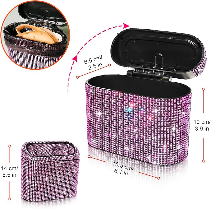 Car Trash Can with Lid, Mini Auto Dustbin Garbage Can, Car Accessories for Interior, Vehicle Can Garbage Bin with 30pcs Trash Bags, Multipurpose Organizers for Home, Office, Cars, SUV, Truck