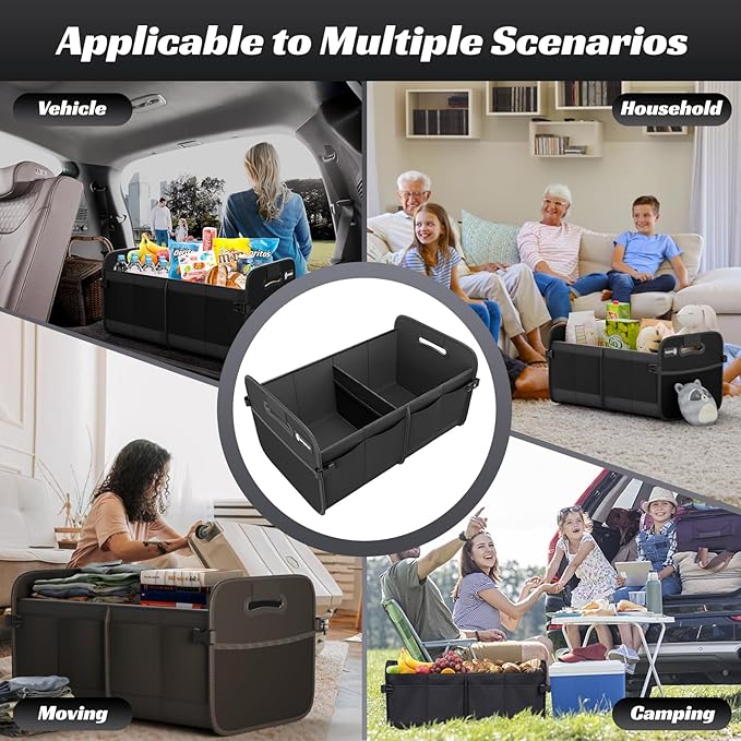 Trunk Organizer for Car - 70L Collapsible Car Storage with 11 Pockets & Reinforced Handles, SUV Trunk Organizers for Grocery Cargo(Black)