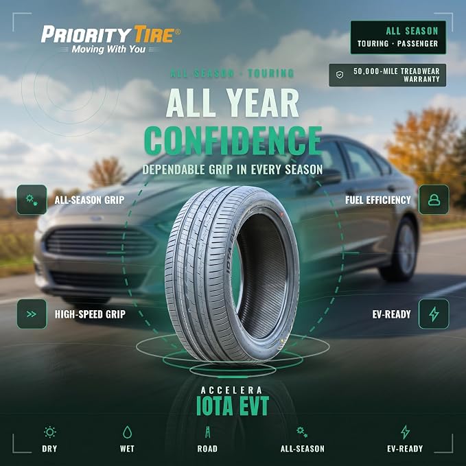 Iota EVT Passenger Car All-Season High Performance Radial Tire-205/50R16 205/50ZR16 205/50/16 205/50-16 91W Load Range XL 4-Ply BSW Black Side Wall UTQG 320AA