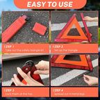 3 Pack Emergency Warning Triangles, Reflective Roadside Safety Triangle Kit with Storage Case, Foldable Hazard Reflective Triangles for Vehicles, Car Breakdowns, and Roadside Emergencies