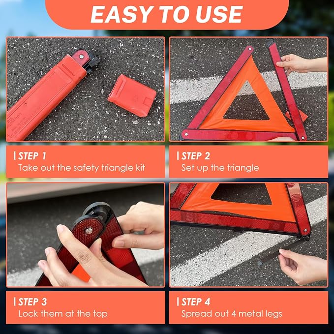 3 Pack Emergency Warning Triangles, Reflective Roadside Safety Triangle Kit with Storage Case, Foldable Hazard Reflective Triangles for Vehicles, Car Breakdowns, and Roadside Emergencies