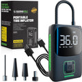 Rhino USA Tire Inflator Portable Air Compressor (150 PSI) Upgraded Air Pump for Car Tires with Digital Pressure Gauge - Best Mini Air Pump for Bike Tires with Dual LCD Screen (Black & Green)