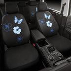 Blue Butterfly Car Seat Covers Full Set, Embroidered Flower Waterproof Car Floor Mats Carpet, Butterflies Steering Wheel Cover for Universal Car Accessories Interior Sets (Black and Blue)