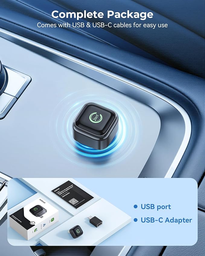2-in-1 Wireless CarPlay & Android Auto Adapter – Instant Auto-Connect, Low Latency, USB-C & USB-A Compatible for Factory Wired CarPlay Vehicles