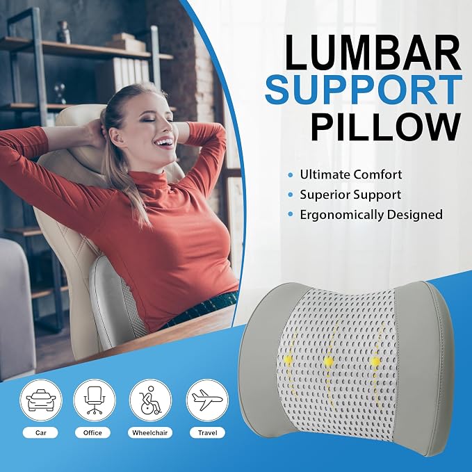 Lumbar Support Pillow for Car, Car Seat Back Support for Driving | Memory Foam Car Lumbar Support for Driving, Car Back Cushion, Adjustable Straps, Lower Back Pillow, Breathable 4D Mesh, Gray