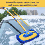 5PCS Car Wash Brush with Long Handle, 15°Curved Car Cleaning Brush with Replaceable Head Cover, Truck Washing Brushwith Telescopic Handle Wash Mop Kit (Blue)