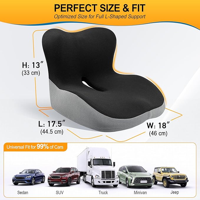 Car Seat Cushion with Lumbar Support Pillow, Car Back Support | L-Shaped Ergonomic Memory Foam Seat Cushion, Car Seat Cushions for Driving, Driver Cushion and Back Support for Car, B&G