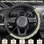Abstract Florals Block Steering Wheel Cover, Elastic Non-Slip Steering Wheel Protector,Auto Interior Decor for Women Girls,Universal 15" Fit for Sedans,Trucks