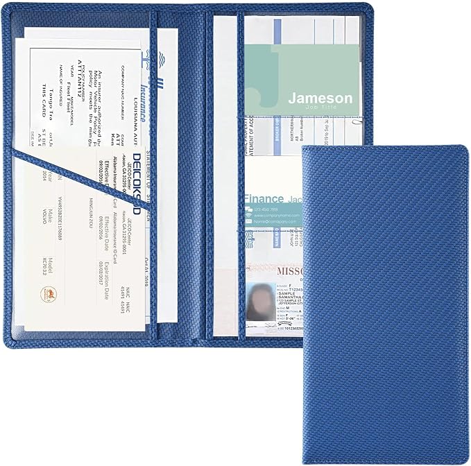 1Pack Car Registration and Insurance Holder,Car Document Holder for Cards License with Magnetic Shut,Vehicle Glove Box Car Organizer for Documents, Cards, License(Carbon Fiber Blue)
