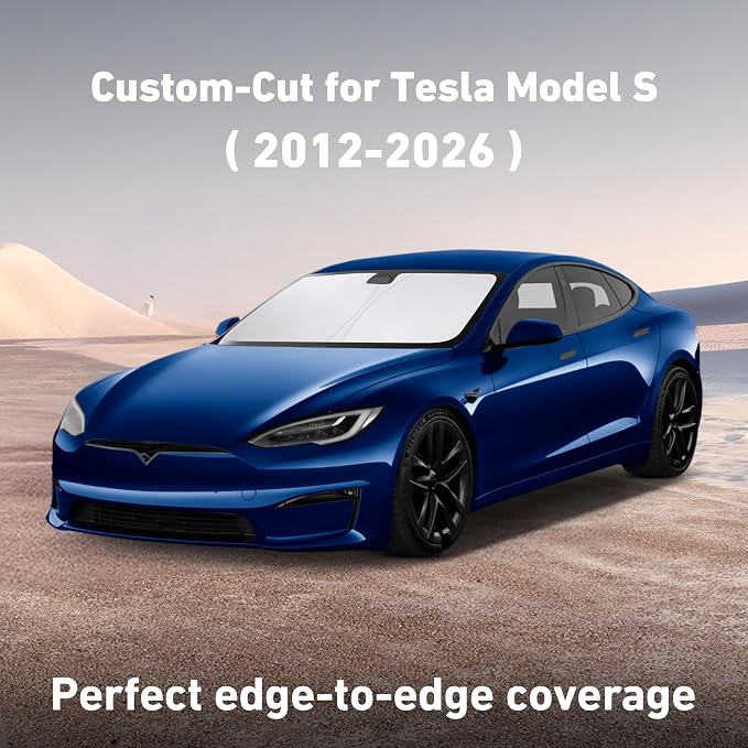 Windshield Sunshade Compatible for Tesla Model S 2012-2024 2025 2026, Sun Visor for Front Windshield & Window Sun Shade Cover, UV Heat Blocker & Protector, Car Accessories