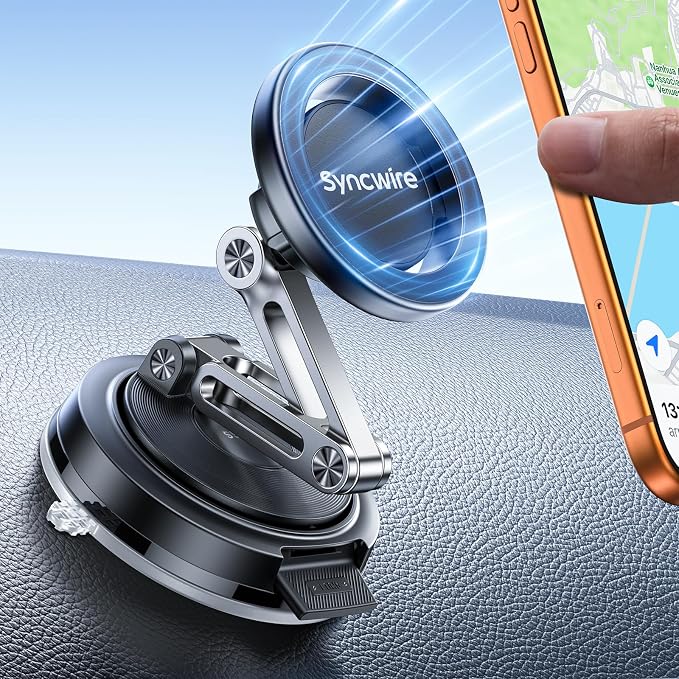 for MagSafe Car Mount [3-Axis Adjustable], Vacuum Magnetic Phone Holder with Replaceable Suction Cup Dashboard/Windshield, 360° Rotation & Foldable, for iPhone 17-12 Pro Max Plus