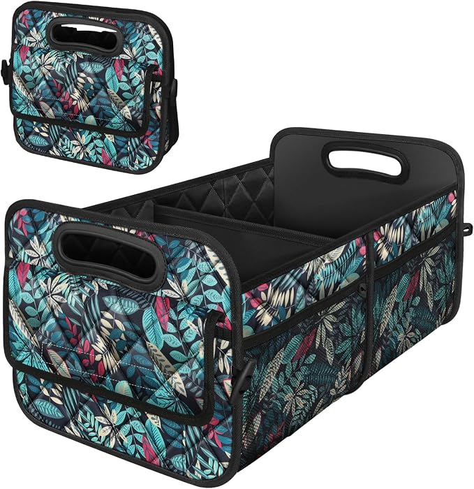 Car Trunk Organizer for SUV, Car Organizers and Storage with Reinforced Handles, Car Accessories for Women/Men 50L Waterproof Polyester Trunk Organizer(Medium, Leaves)