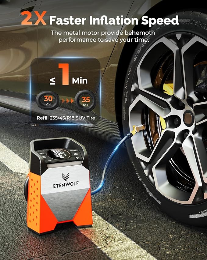ZEPHYR S3 Tire Inflator Portable Air Compressor, 1 Min Fast Inflation and 100% Duty Cycle, 160 PSI Air Pump for Cars, SUVs, Bikes, Balls (Vivid Orange)