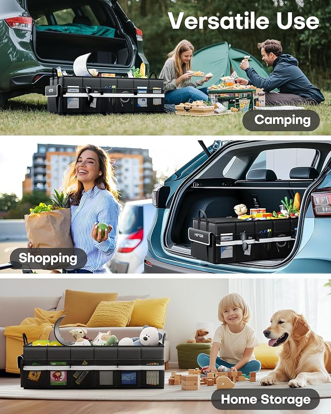 Trunk Organizer - Car Organizer with Built-In Leakproof Car Cooler, Collapsible Trunk Organizer with Cooler for Car, SUV, Sedan, with Base Panel (3 Compartments, Black),31.9"×12.6"×10.6"