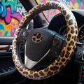Universal Leather Leopard Cheetah Steering Wheel Cover Women 14.5-15 inch Leopard car Accessories Western Anime Brown Cute Wheel Cover Hip Hop Anti-Slip Car Protecter for Men